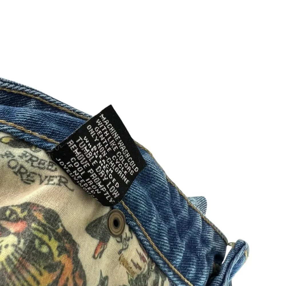 Ed Hardy Denim Cut Off Jean Shorts Born Free Swallow Size Medium